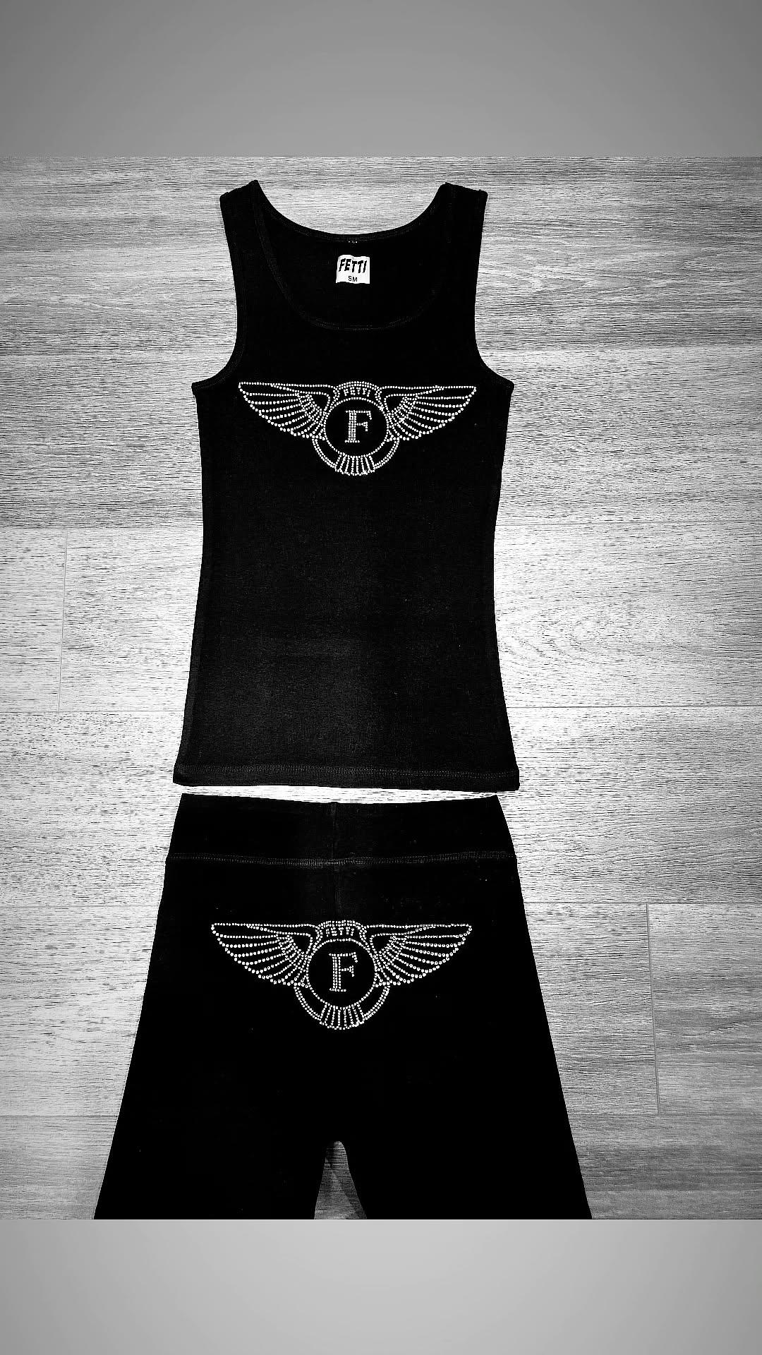 LADIES TANK TOP WITH MATCHING RHINESTONE SHORTS